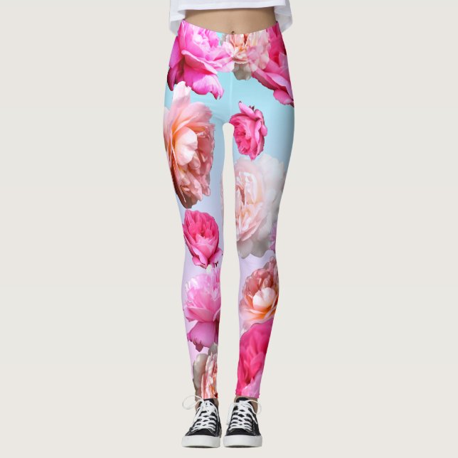 Romantisches rosa Rosen Athleisure Yoga keucht Leggings
