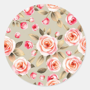 Romantisches rosa Rosen-Blumenmuster Runder Aufkleber