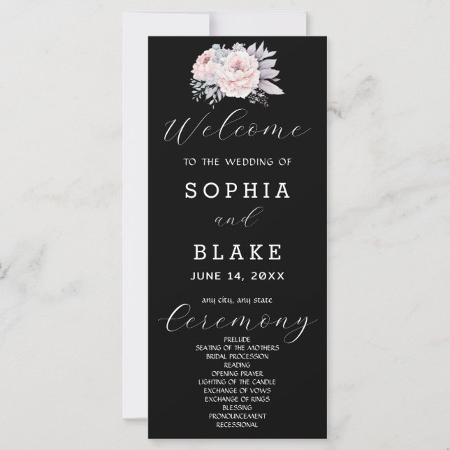 Romantisches Rosa Schwarzes Hochzeitsprogramm (Vorderseite)