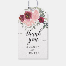 Romantisches Rosa und Burgund Floral Vielen Dank Geschenkanhänger