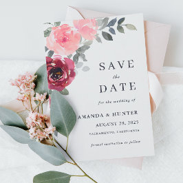Romantisches Rosa und Burgund Save the Date Einladung