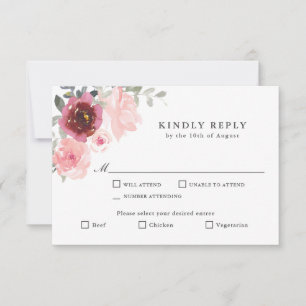 Romantisches Rosa und Burgund UAWG mit Entreen RSVP Karte