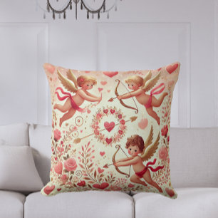 Romantisches Rosa und Gold Cupid Valentinstag  Kissen