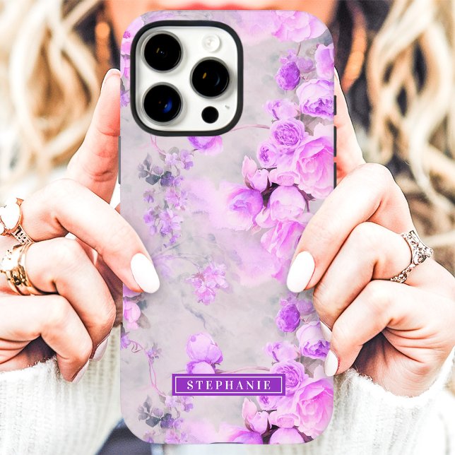 Romantisches Rosa und Lavendel Name Floral Case-Mate iPhone Hülle (Von Creator hochgeladen)