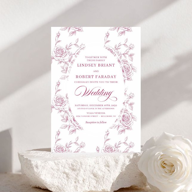 Romantisches Rosa und Weiß Rosen Muster Hochzeit Einladung (Romantic Pink and White Rose Pattern Wedding Invite)