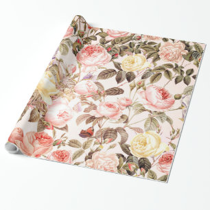 Romantisches rosa vintage Rosenblumenmuster Geschenkpapier