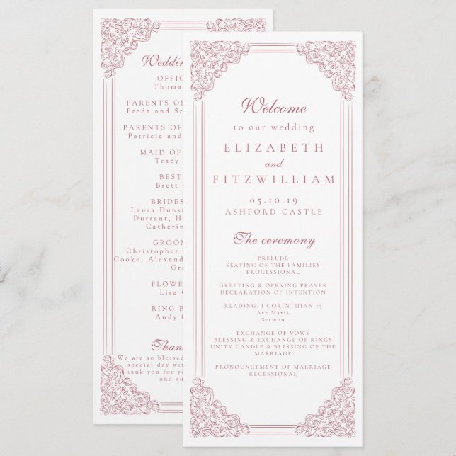 Romantisches rosa Vintages Frame Elegantes Script- (Vorne/Hinten)