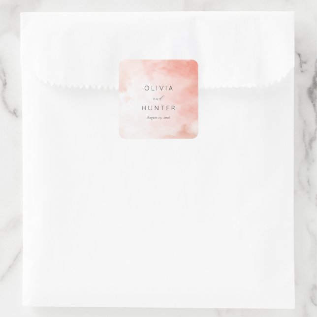 Romantisches rosa Wasserfarbe Quadratischer Aufkleber (Tasche)