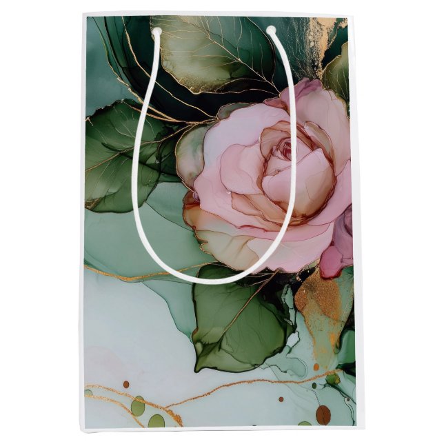 Romantisches Rosa Weißes Brautparty Mittlere Geschenktüte (Vorderseite)