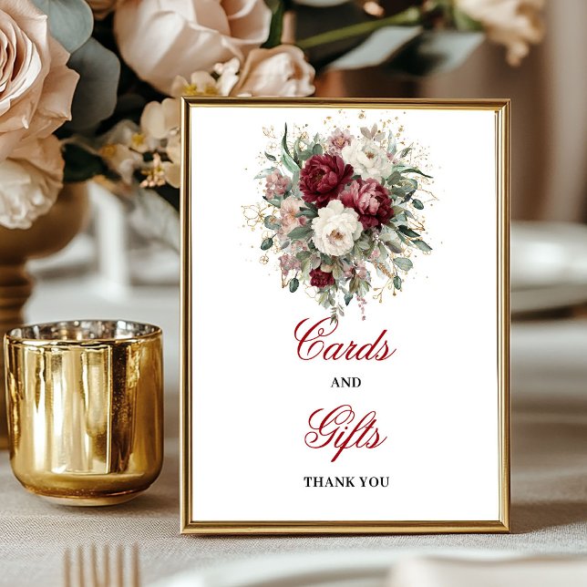 Romantisches Rosafarbenes Burgunder Karten und Ges Poster (Romantic Blush Burgundy Cards and Gifts Sign)