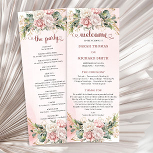 Romantisches Rosé Pink Florales Gold Grün Hochzeit Programm