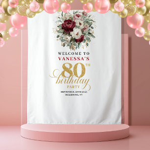Romantisches Roségold 80. Geburtstagsbanner Wandteppich