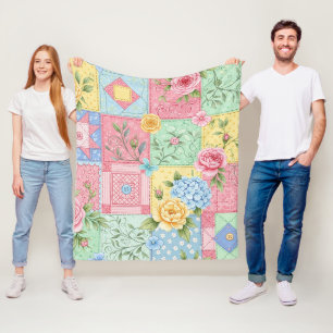 Romantisches Rosen-Patchwork-Muster Fleecedecke
