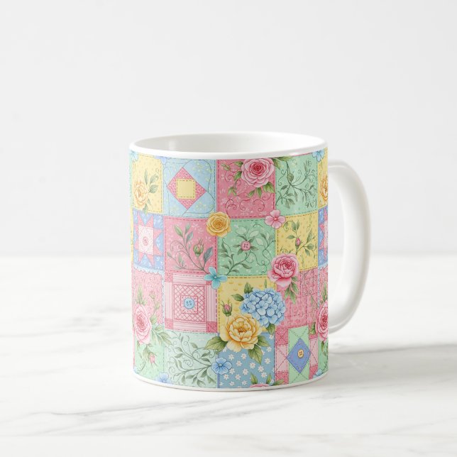Romantisches Rosen-Patchwork-Muster Kaffeetasse (VorderseiteRechts)