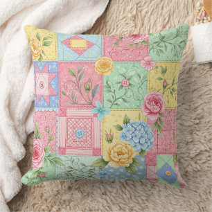 Romantisches Rosen-Patchwork-Muster Kissen