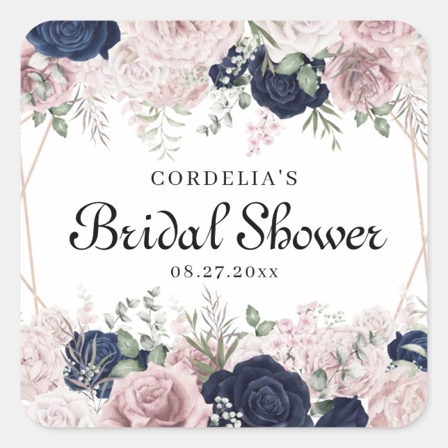 Romantisches Rosenrosen Brautparty Gefallen Quadratischer Aufkleber (Vorderseite)