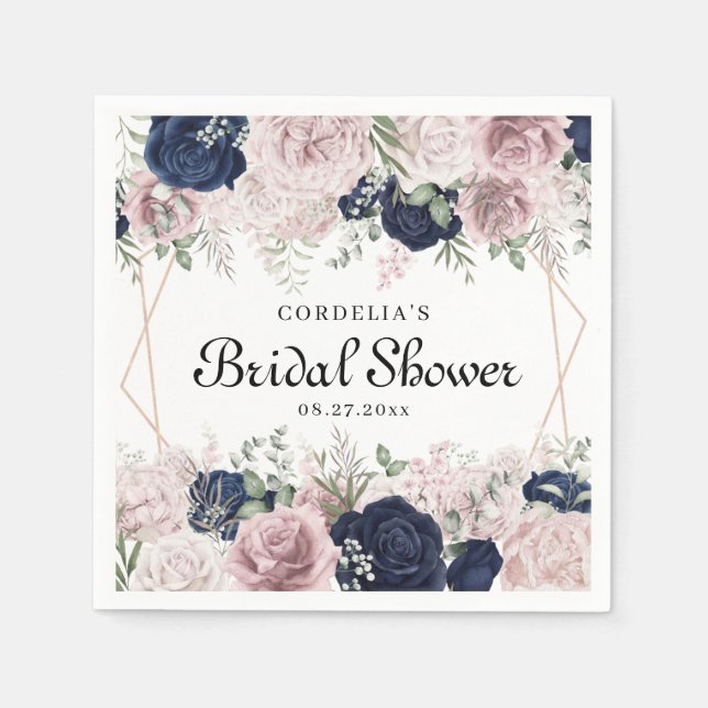Romantisches Rosenrosen Brautparty Gefallen Serviette (Vorderseite)