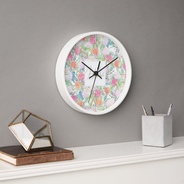 Romantisches Rosenrosen Vintages Design Uhr (Büro)