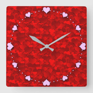 Romantisches Rot-Herz-Texturmuster-19909 Quadratische Wanduhr