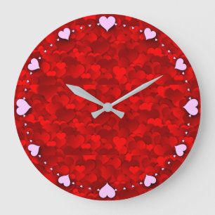 Romantisches Rot Liebesherzen-Texturmuster-19909 Große Wanduhr