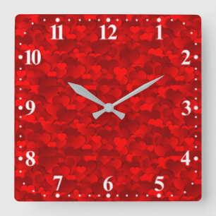 Romantisches Rot Liebesherzen Texturmuster-19909 Quadratische Wanduhr