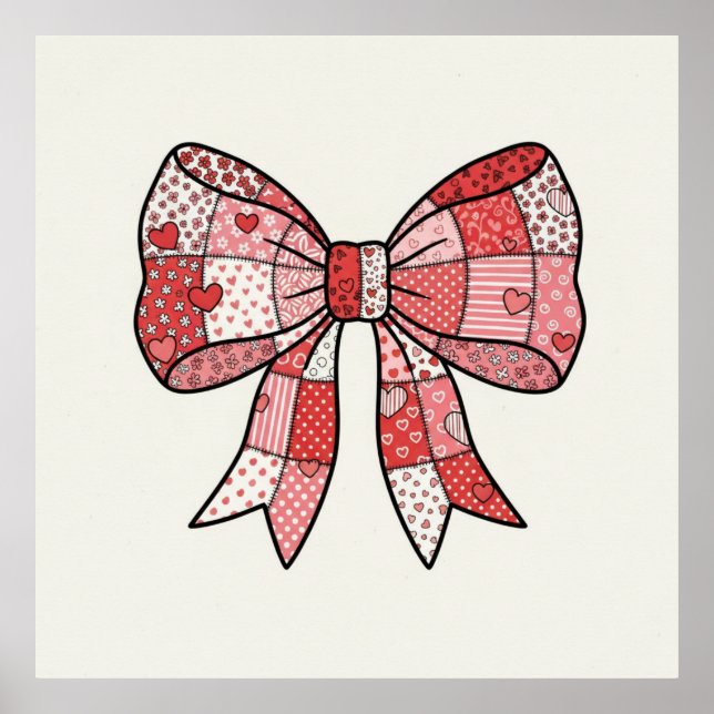 Romantisches Rot-Rosa-Patchwork-Band-Schleifen-Zei Poster (Vorne)