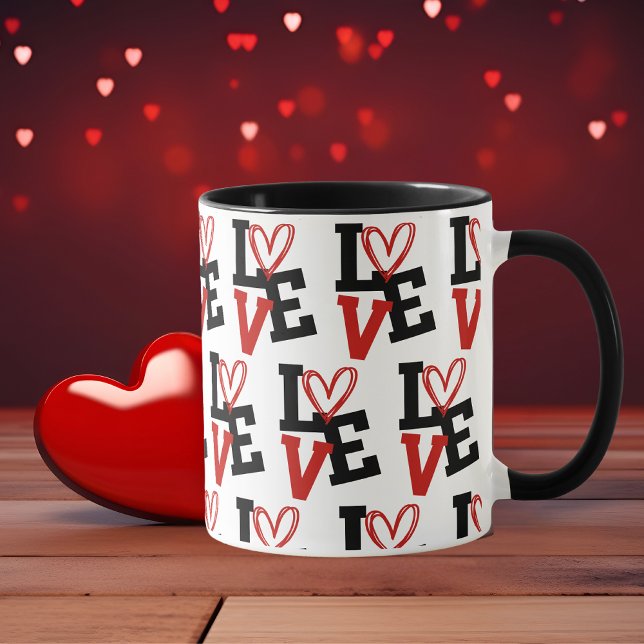 Romantisches Rot-Schwarz-Muster-Liebe-Design Tasse (Romantic Red and Black Pattern Love Design Mug)