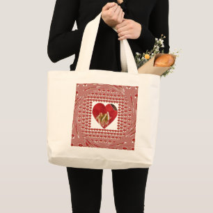 Romantisches rotes Blumenherzdesign für 4 besonder Jumbo Stoffbeutel