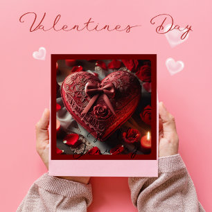 ROMANTISCHES ROTES HERZ & KERZEN VALENTINSTAG FEIERTAGSKARTE