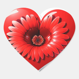 Romantisches rotes Herz mit Blumenzentrum Herz-Aufkleber