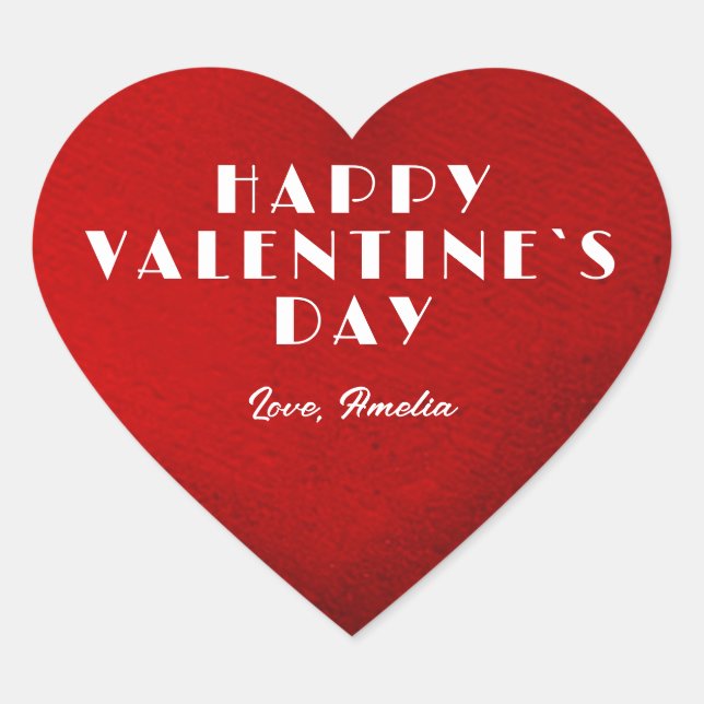 Romantisches Rotes Herz mit Name Valentinstag Herz-Aufkleber (Vorderseite)