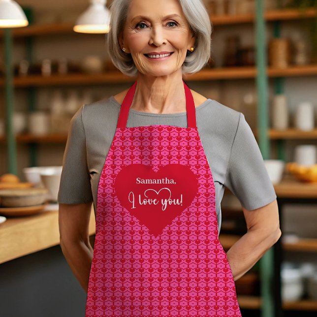 Romantisches rotes Herzen personalisiertes Geschen Schürze (Romantic Red Hearts Personalized Gift for Wife Valentine Apron)