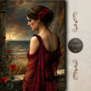 Romantisches rotes Kleid Küsten-Decoupage Seidenpapier