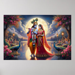 Romantisches rotes Kunstwerk Radha Krishna Ewige L Poster
