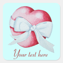 Romantisches rotes Liebe-Herz mit weißem Bandbogen Quadratischer Aufkleber