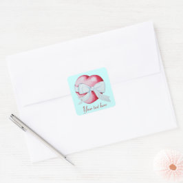 Romantisches rotes Liebe-Herz mit weißem Bandbogen Quadratischer Aufkleber