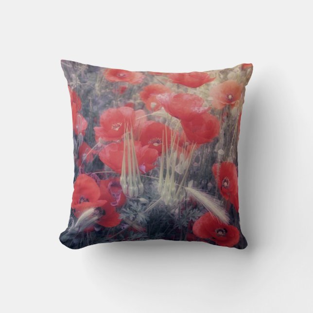 Romantisches rotes Mohnblumen-Feld-modernes Kissen (Vorderseite)