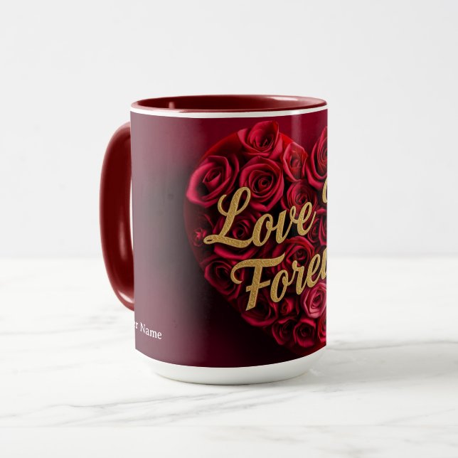 Romantisches rotes Rosenherz "Liebe dich für immer Tasse (Vorderseite Links)
