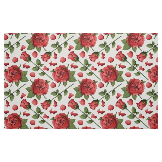 Romantisches rotes Rosenlaub Botanischer Garten Bl Stoff (Fat Quarter (45,7 x 55,9 cm))