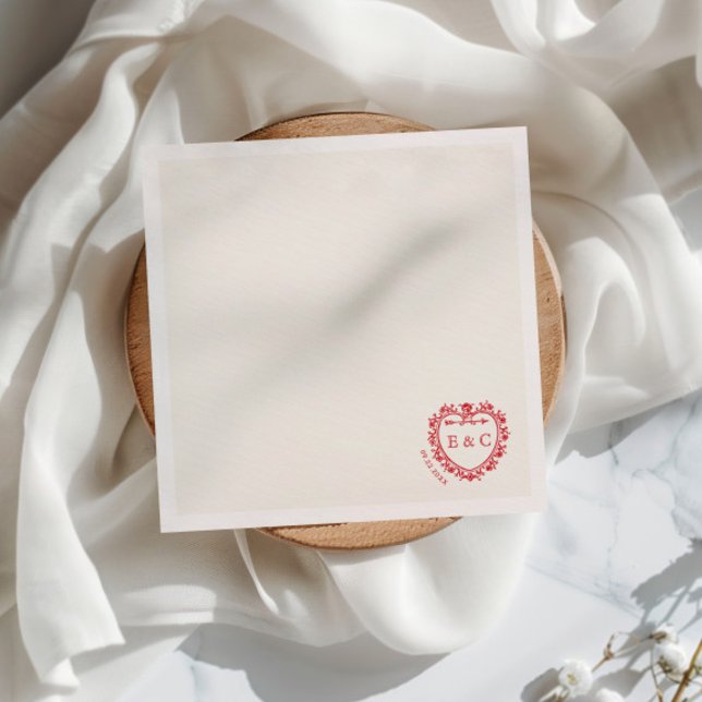 Romantisches rotes Vintage-Monogramm-Wappen Hochze Serviette (Von Creator hochgeladen)