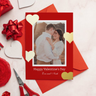 Romantisches Rotgold-Herzfoto Valentinstag Folien Feiertagskarte