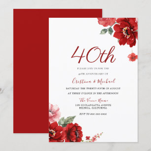 Romantisches Rubinrotes Florales 40. Jubiläum Einladung