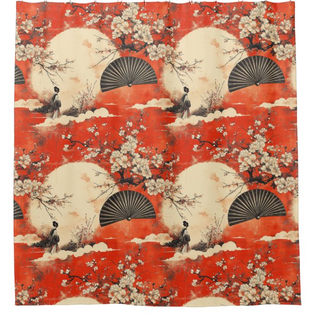 Romantisches Sakura-Kimono-Paar-Muster (1) Duschvorhang (Vorderseite)