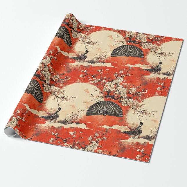 Romantisches Sakura-Kimono-Paar-Muster (1) Geschenkpapier (Ungerollt)