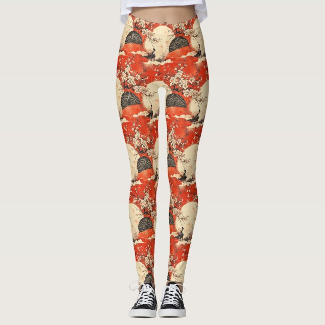 Romantisches Sakura-Kimono-Paar-Muster (1) Leggings (Vorderseite)