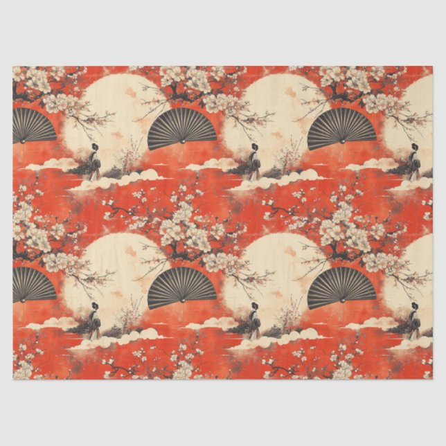 Romantisches Sakura-Kimono-Paar-Muster (1) Seidenpapier (Vorderseite)