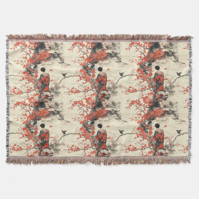 Romantisches Sakura-Kimono-Paar-Muster (2) Decke (Vorderseite)
