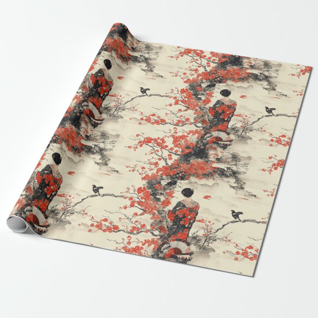 Romantisches Sakura-Kimono-Paar-Muster (2) Geschenkpapier (Ungerollt)