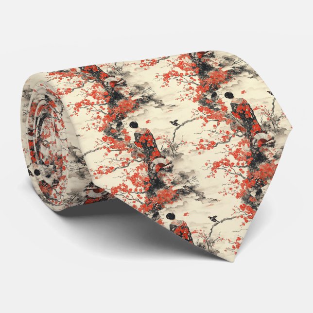 Romantisches Sakura-Kimono-Paar-Muster (2) Krawatte (Gerollt)