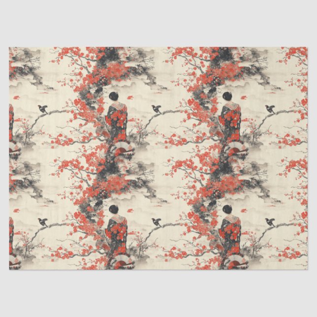 Romantisches Sakura-Kimono-Paar-Muster (2) Seidenpapier (Vorderseite)